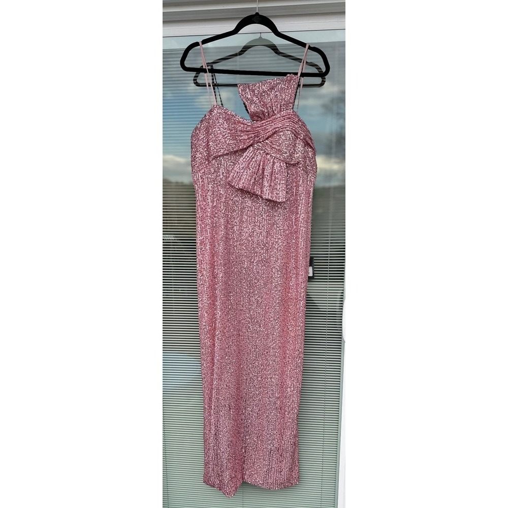 Mac Duggal x Ieena Rose Pink Sequined Faux Bow Column Gown NWT 14 - Picture 5 of 11